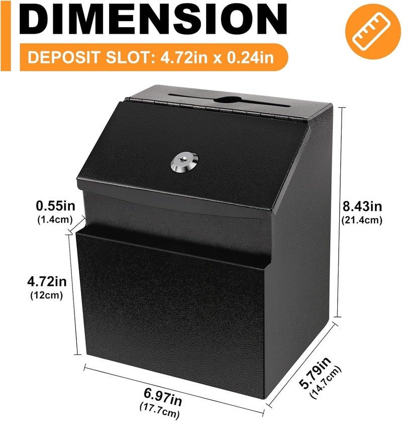 LINSIRON Suggestion Box with Slot and Lock 2 Pcs Metal 8.4 x 5.8 x 7.0 in Built-In Storage Compartment with Magnetic Sign Holder 100 Suggestion Card Tip Jar Ballot Voting Prayer Comment Mailbox - Image 2